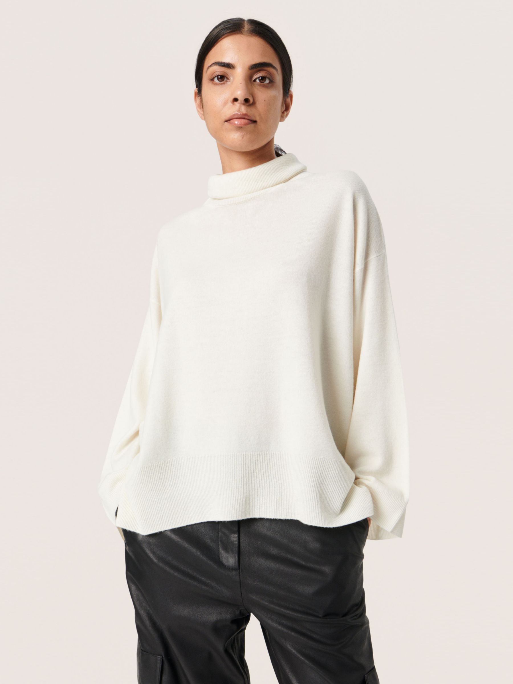 Soaked In Luxury Molina Loose Fit Rollneck Jumper, Whisper White at ...