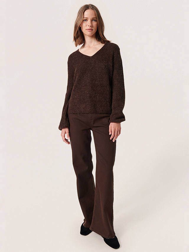 Soaked In Luxury Tuesday Long Sleeve V-Neck Wool Jumper, Hot Fudge