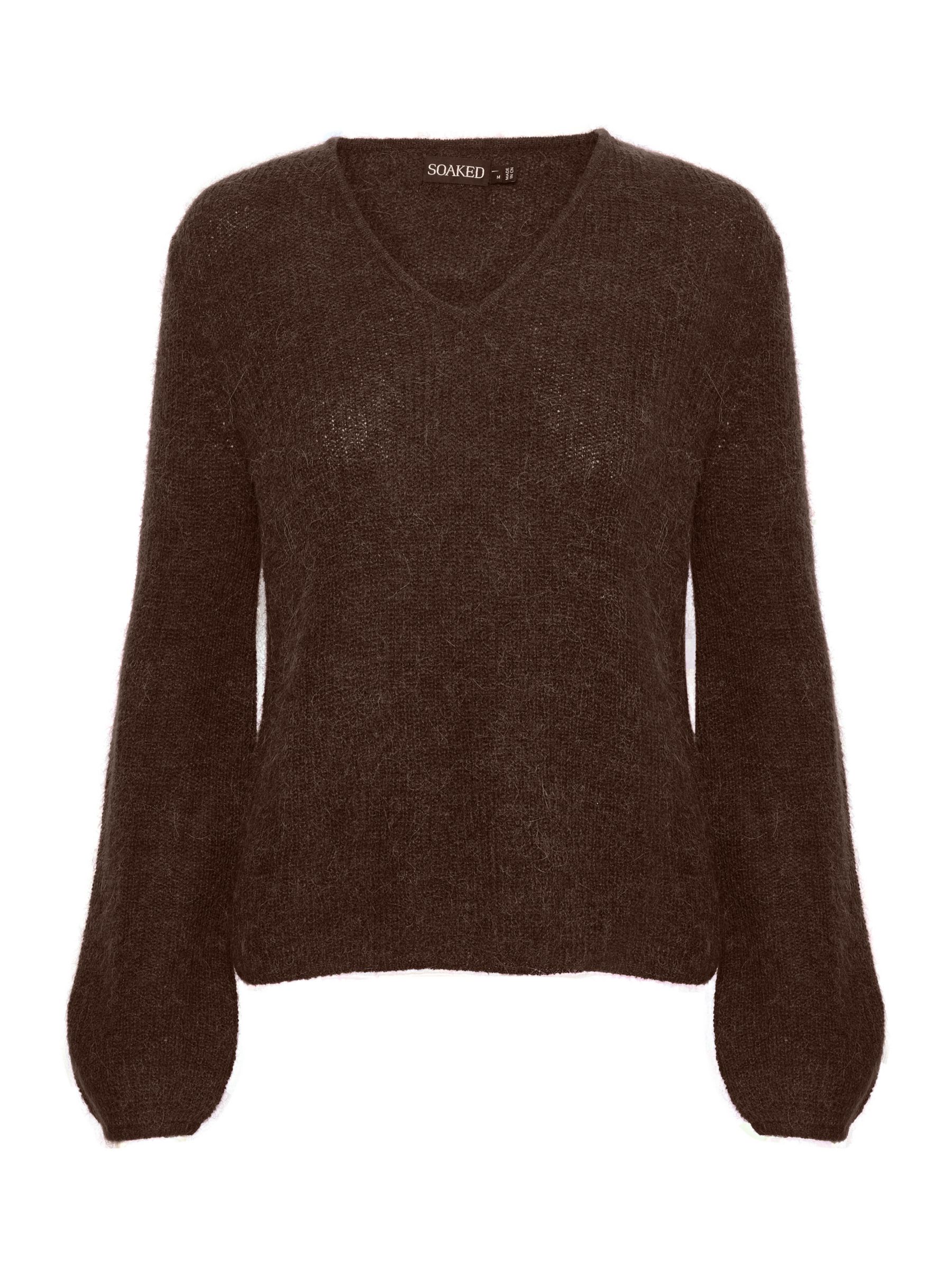 Soaked In Luxury Tuesday Long Sleeve V-Neck Wool Jumper, Hot Fudge at ...