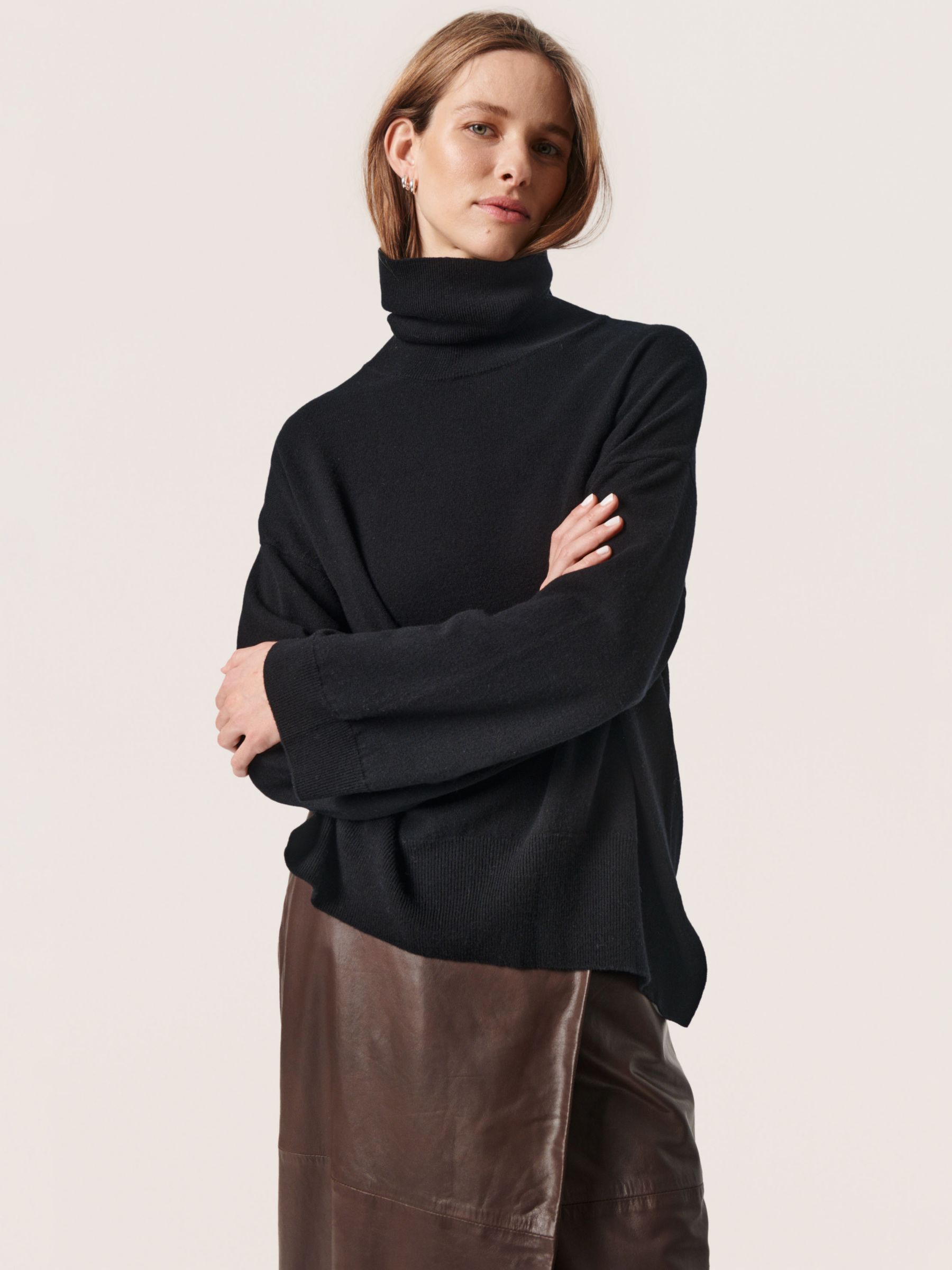 Soaked In Luxury Molina Loose Fit Rollneck Jumper, Black at John Lewis ...