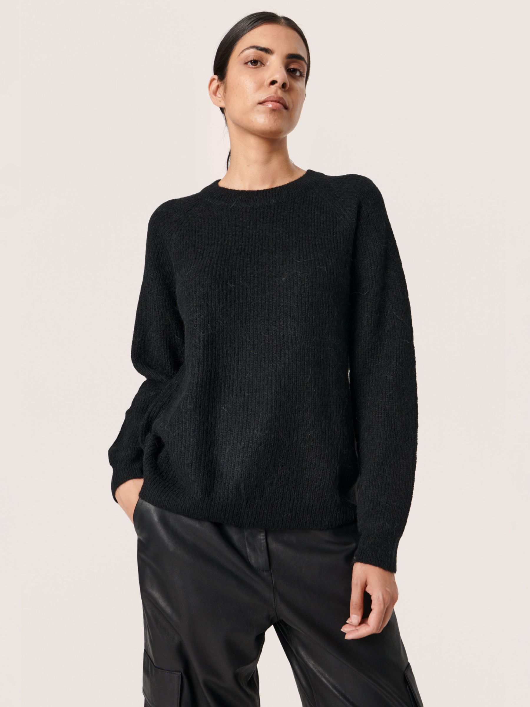 Soaked In Luxury Tuesday Wool Blend Raglan Sleeve Jumper, Black at John ...