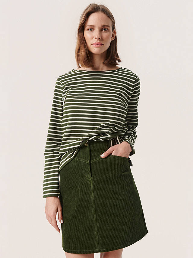 Soaked In Luxury Neo Striped Long Sleeve T-Shirt, Kombu Green Stripe