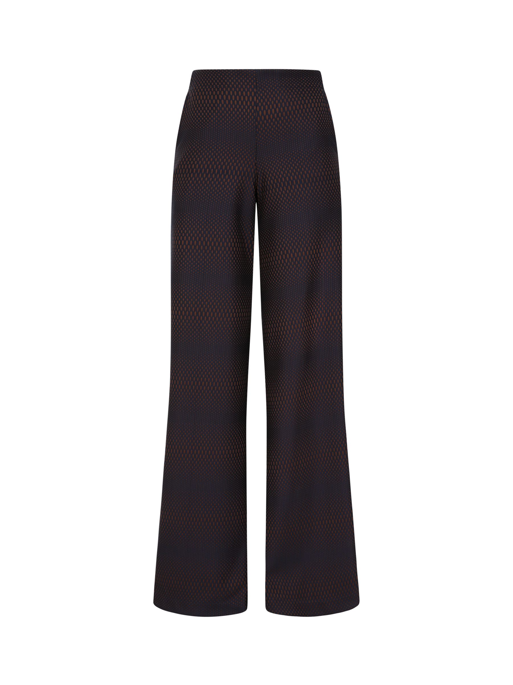HotSquash Textured Wide Leg Trousers, Brown/Navy, 8