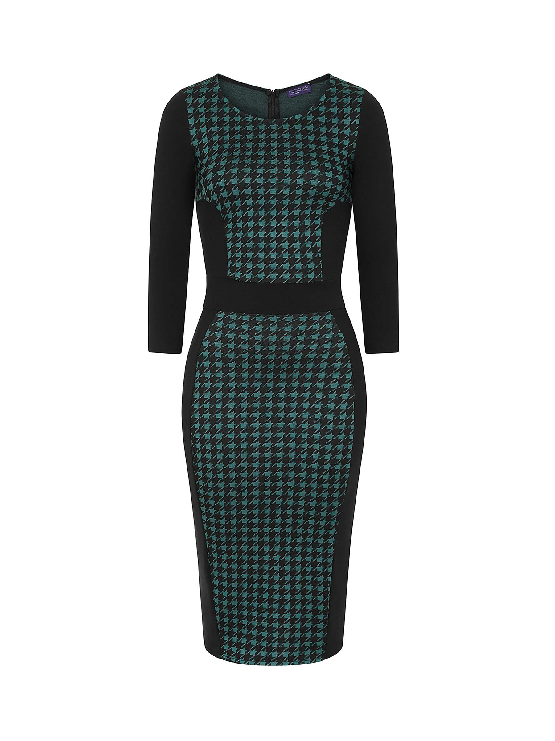 Buy HotSquash Bodycon Ponte Dress, Green Houndstooth Online at johnlewis.com
