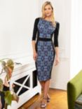 HotSquash Bodycon Ponte Dress, Flower Power In Blue