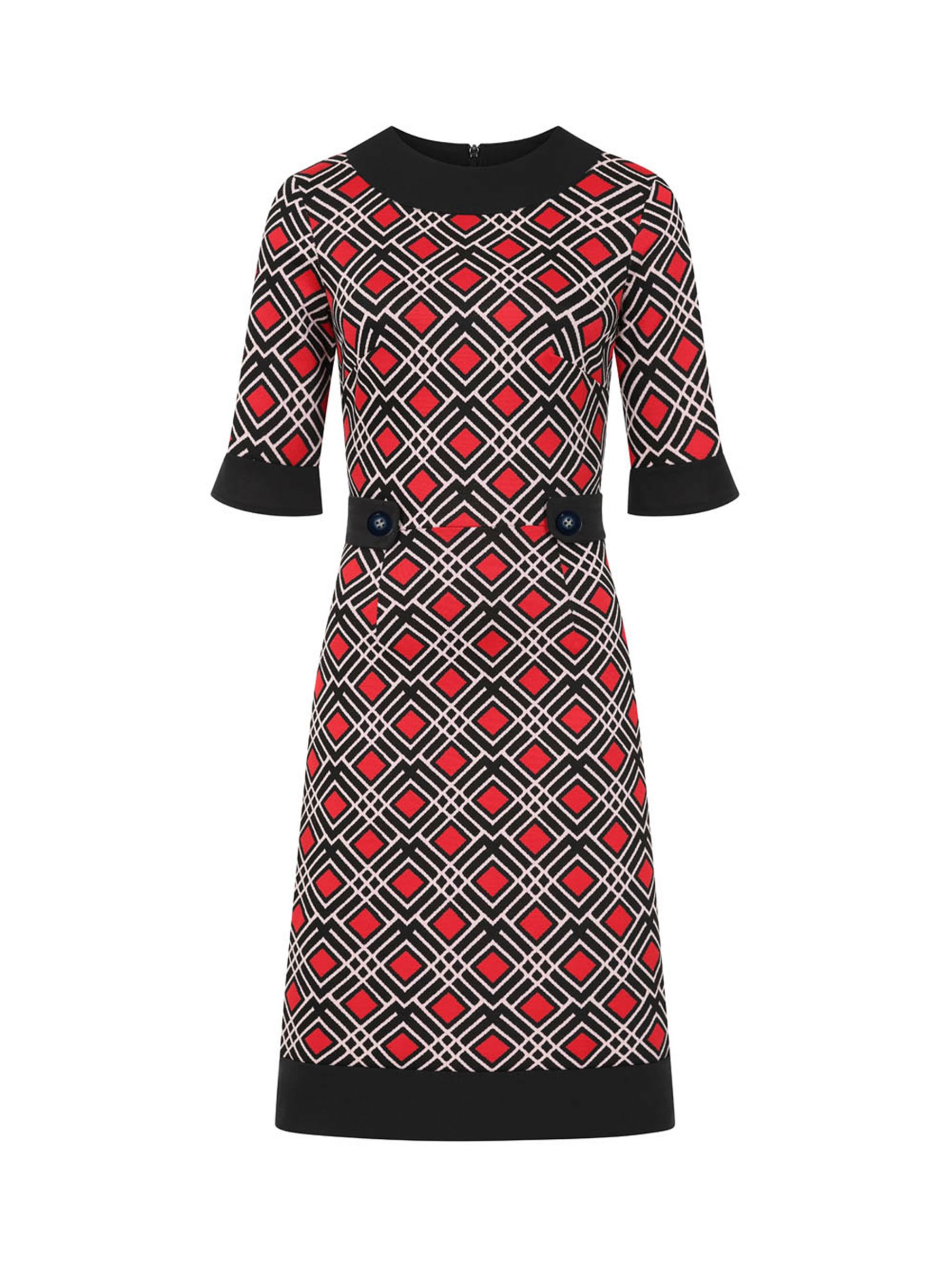 HotSquash Vintage Feel Ponte Dress, Red/Black Tile, 16
