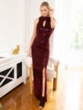 HotSquash Cowl Back Maxi Velvet Dress, Wine