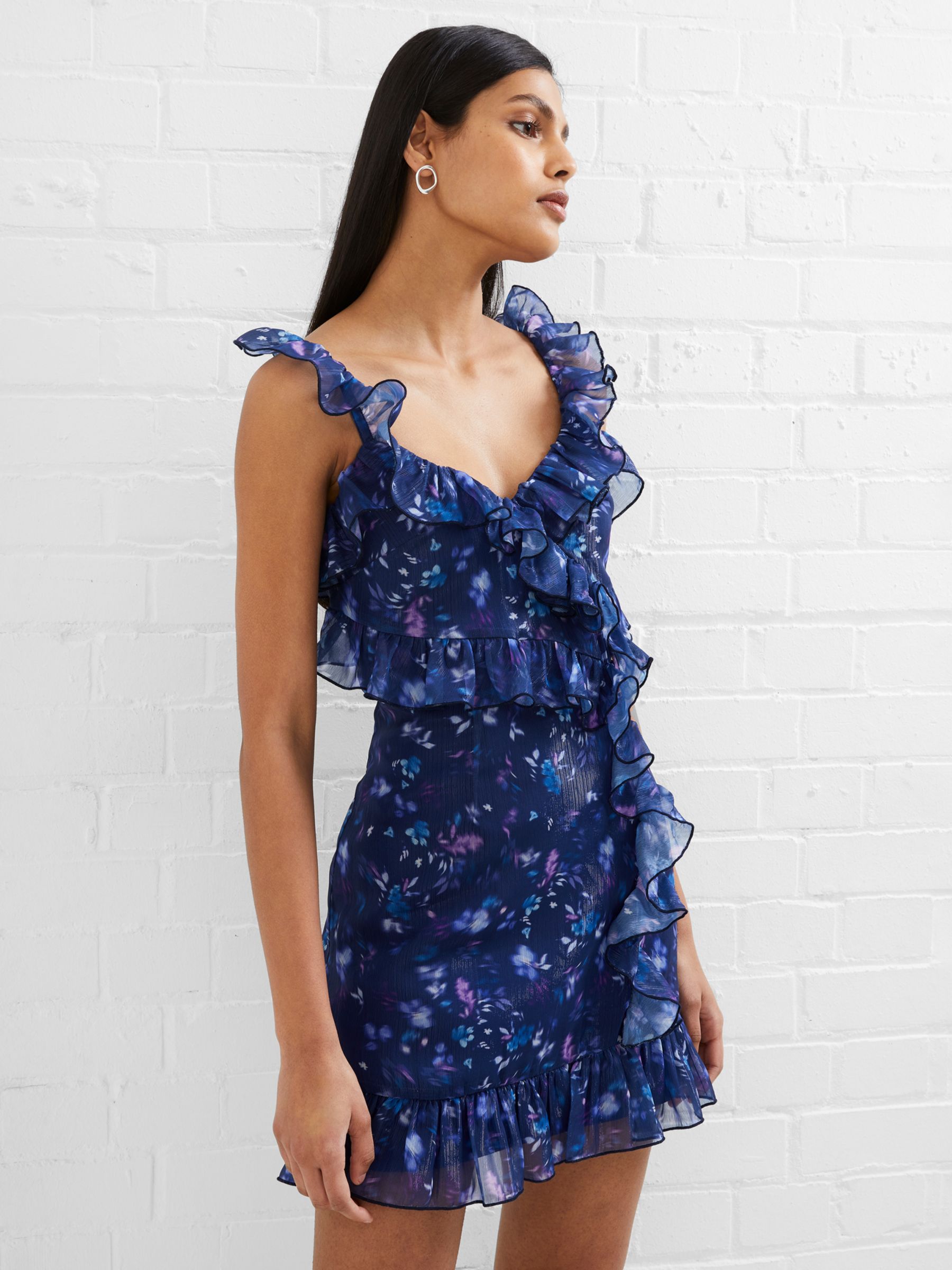 Buy French Connection Aden Bai Lurex Frill Cami Dress, Blue Depths Online at johnlewis.com