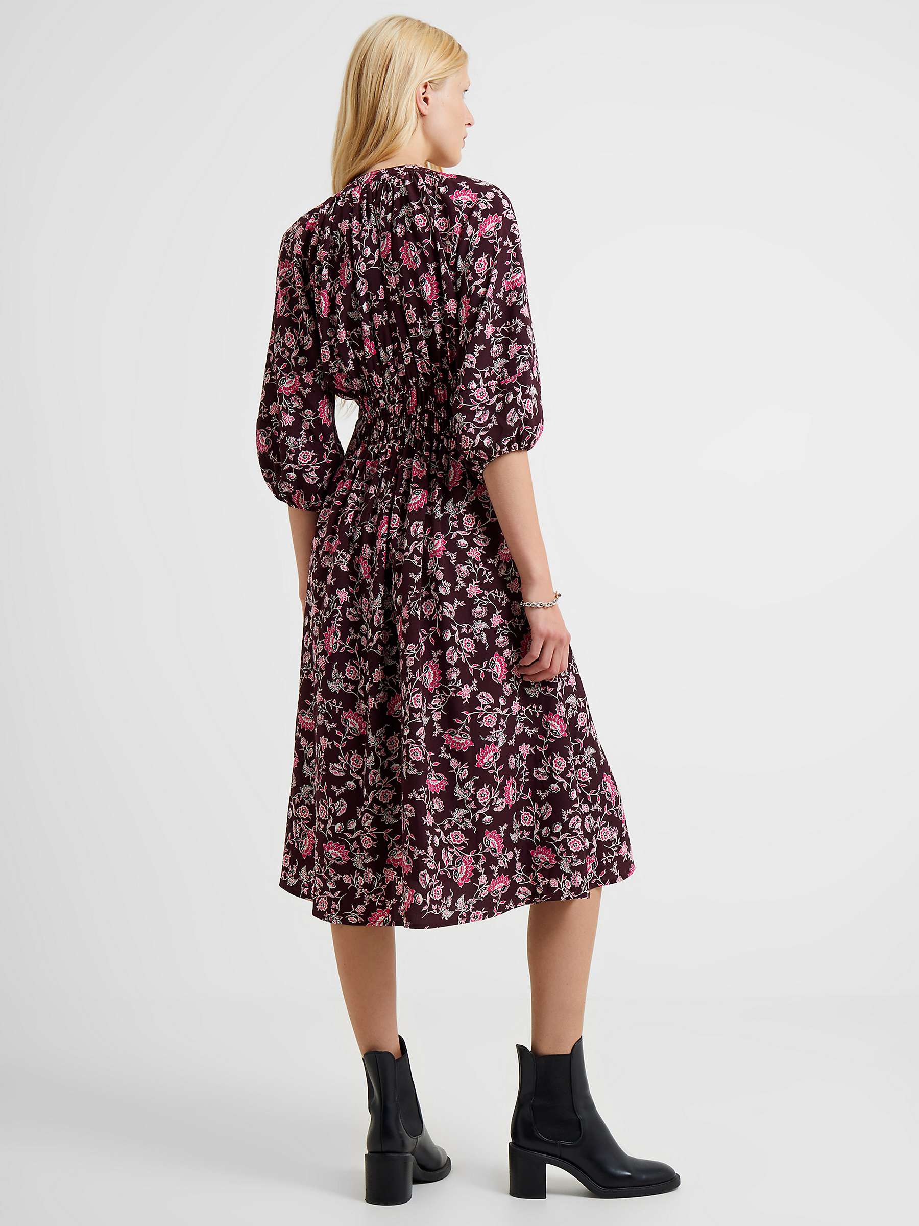 Buy French Connection Floral Print Pleat Detail Dress, Plum/Multi Online at johnlewis.com