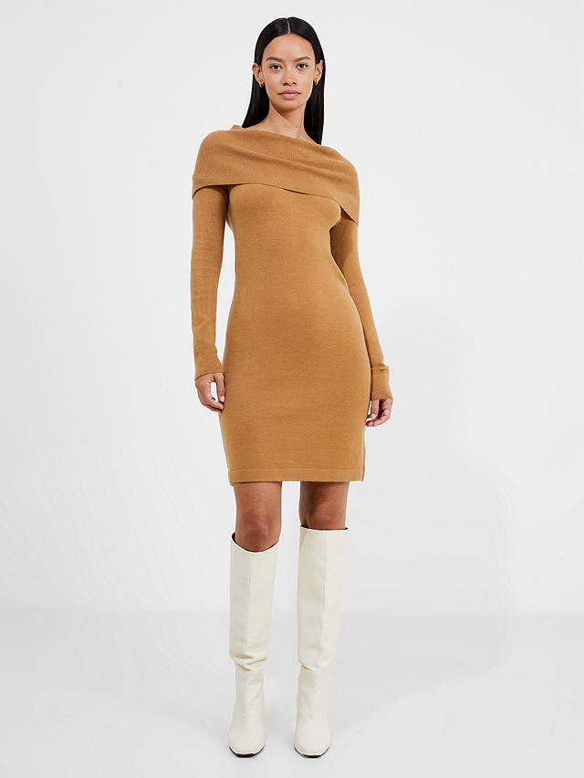 French Connection Babysoft Cowl Neck Jumper Dress, Tobacco Brown