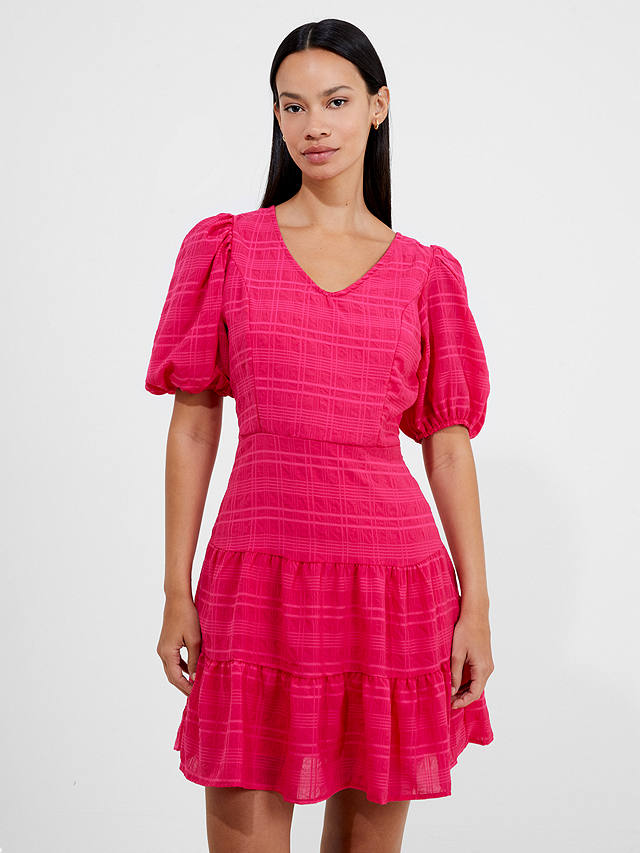 French Connection Check Tiered Mini Dress, Hot Pink