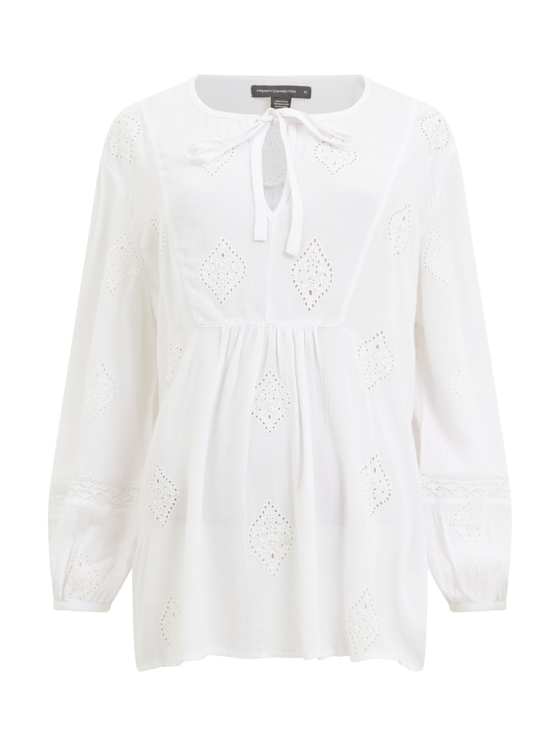 French Connection Boho Embroidered Blouse, White at John Lewis & Partners