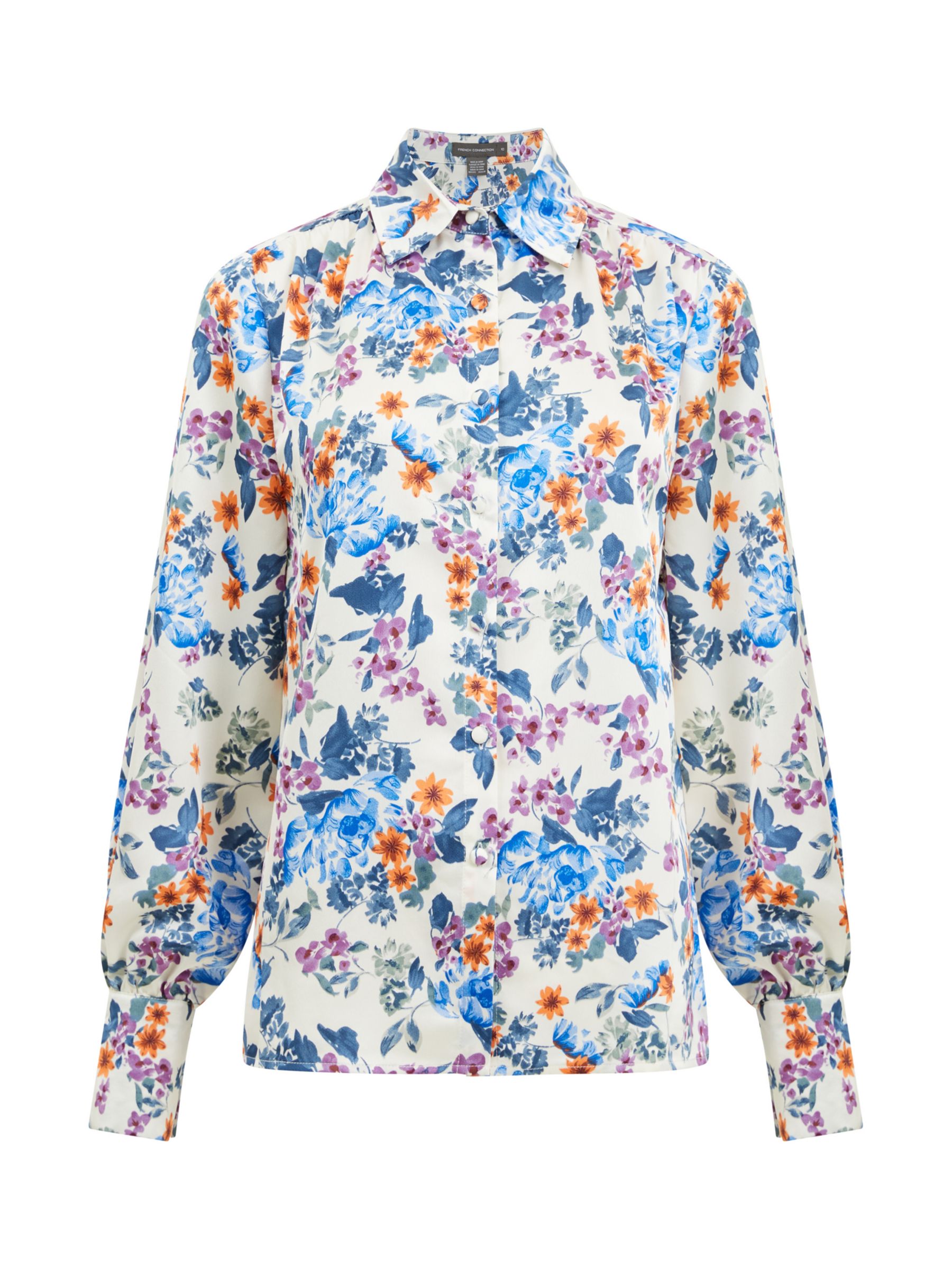 French Connection Satin Floral Print Shirt, Ecru at John Lewis & Partners