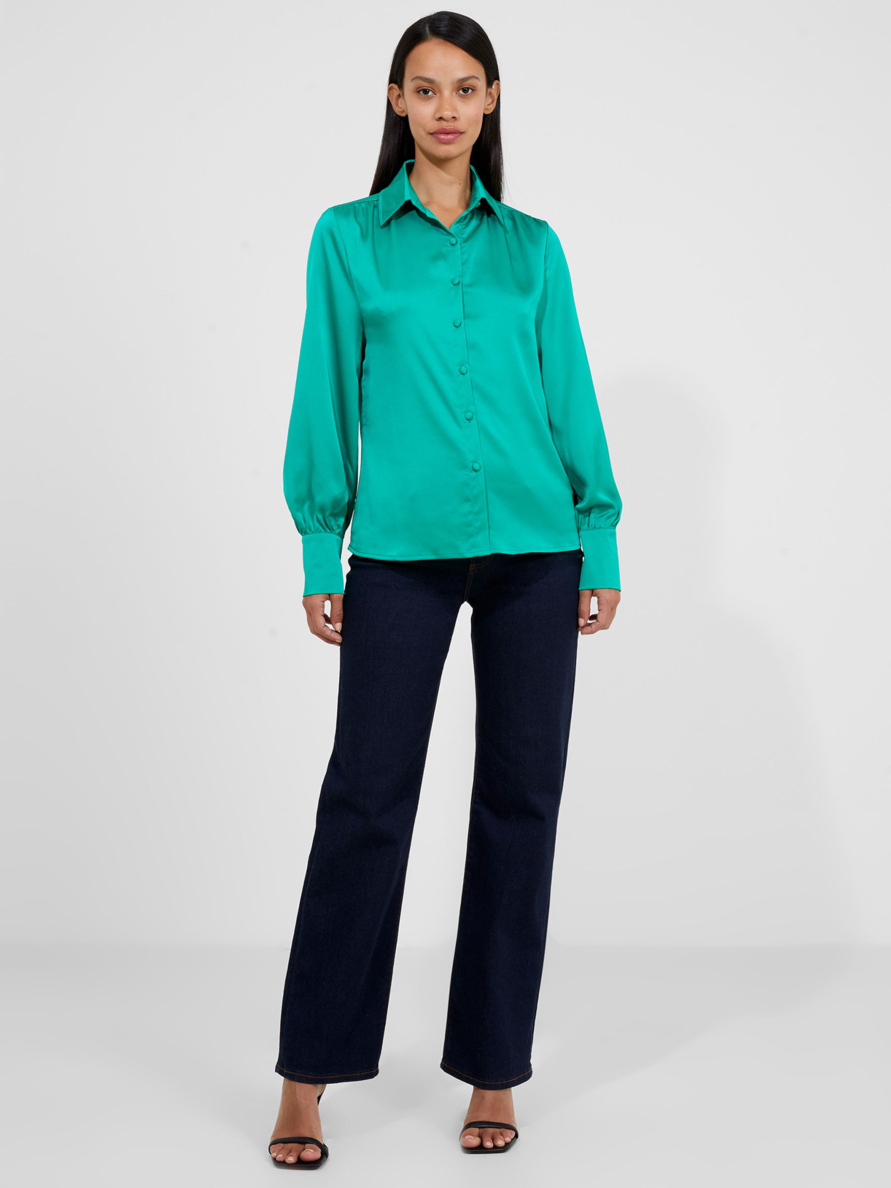 French Connection Satin Shirt, Veridian, 8