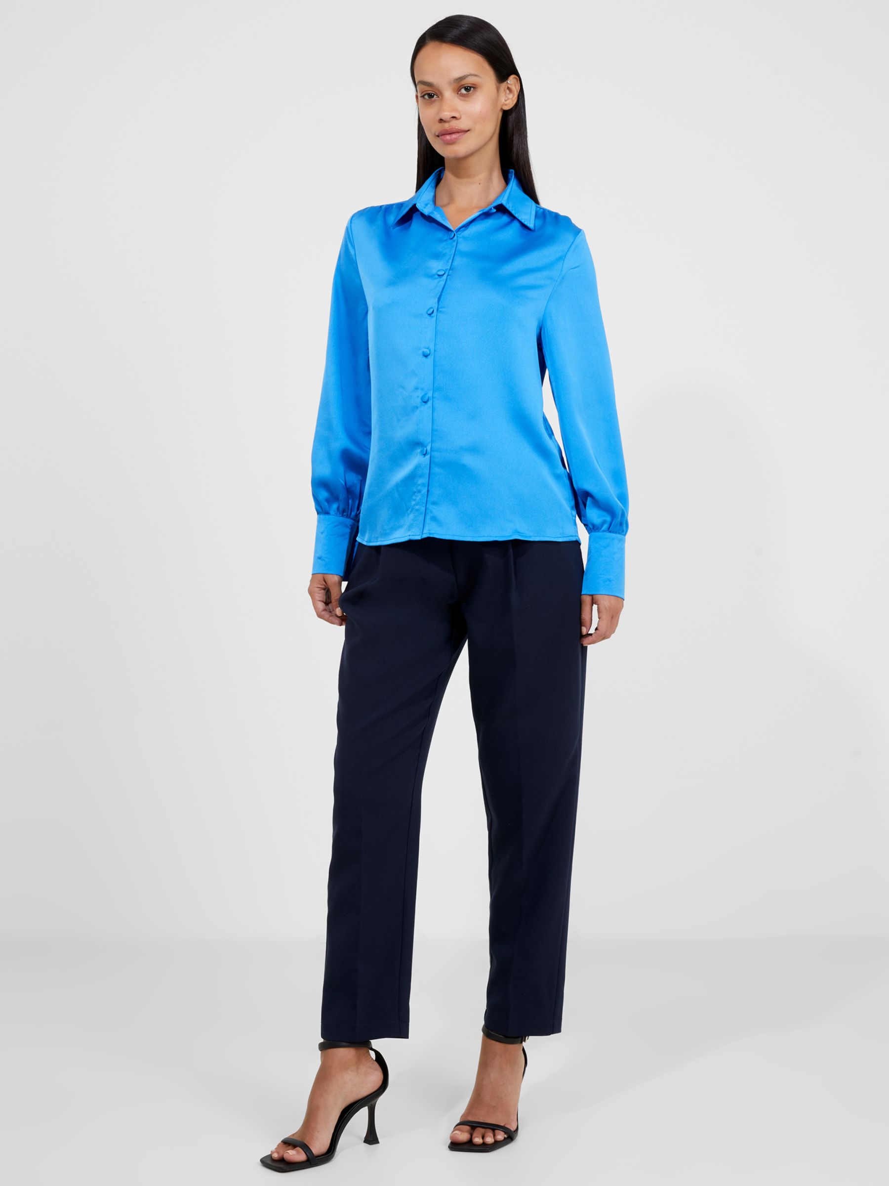 French Connection Satin Shirt, Nautical Blue, 14