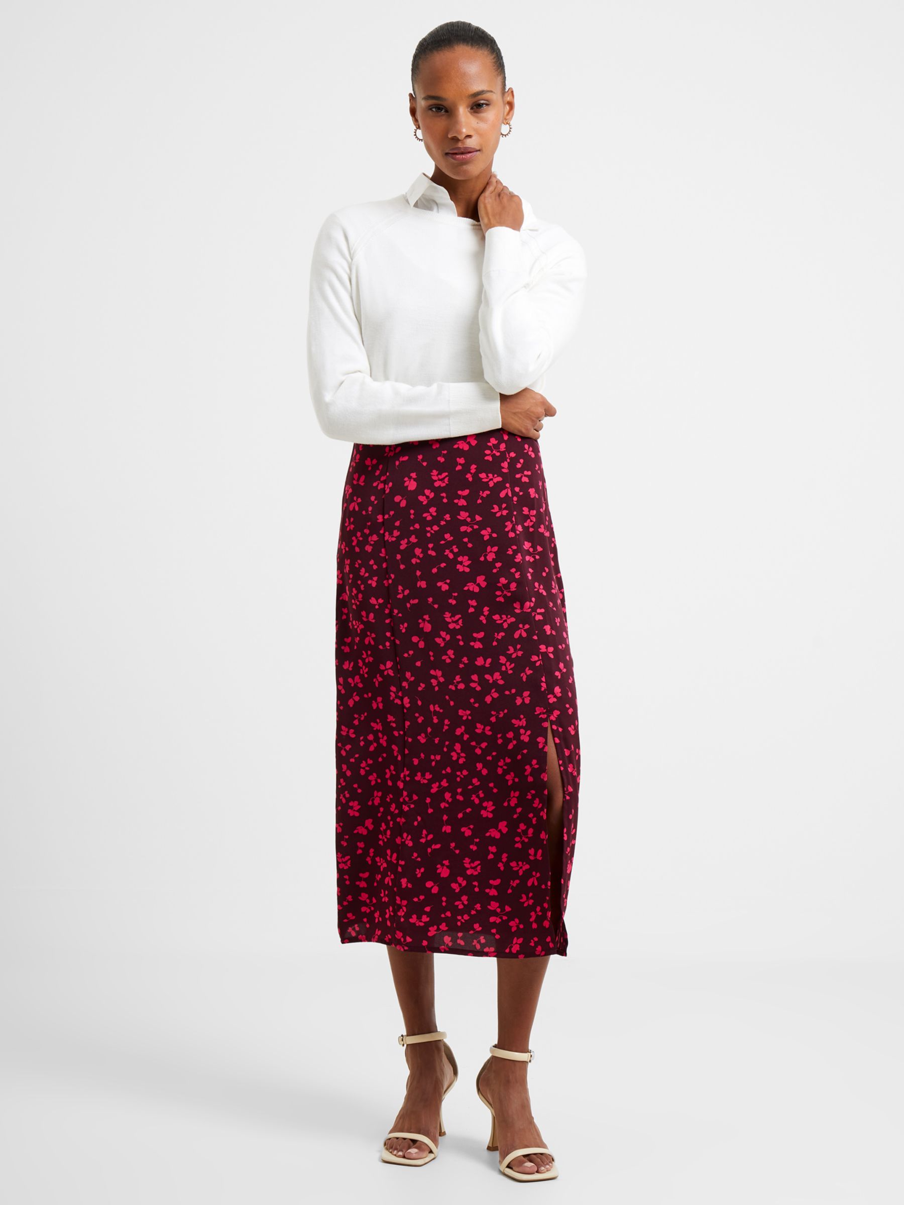 French Connection Split Skirt, Plum/Hotpink, 14