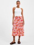 French Connection Split Floral Print Midi Skirt, Blush/Poppy
