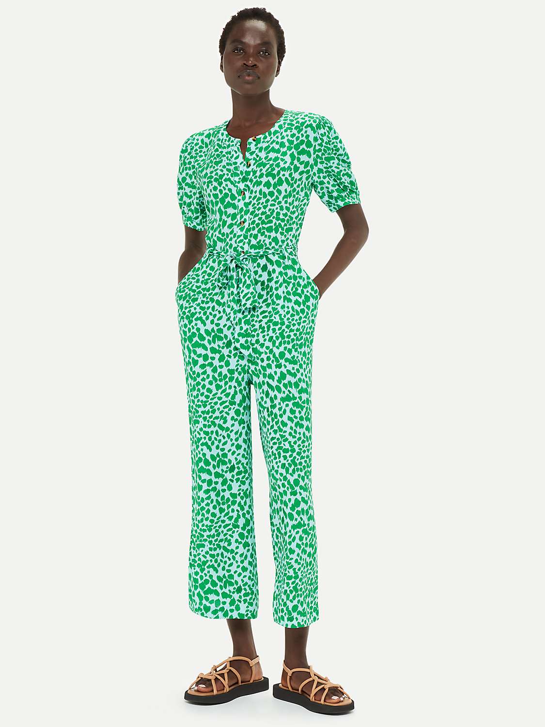 Buy Whistles Petite Smooth Leopard Print Jumpsuit, Green/Blue Online at johnlewis.com