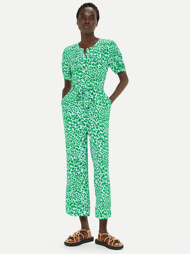 Whistles Petite Smooth Leopard Print Jumpsuit, Green/Blue