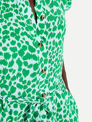 Whistles Petite Smooth Leopard Print Jumpsuit, Green/Blue