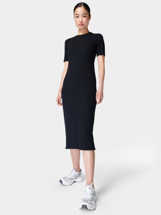 Sweaty Betty Ribbed Midi Dress, Black, XXS