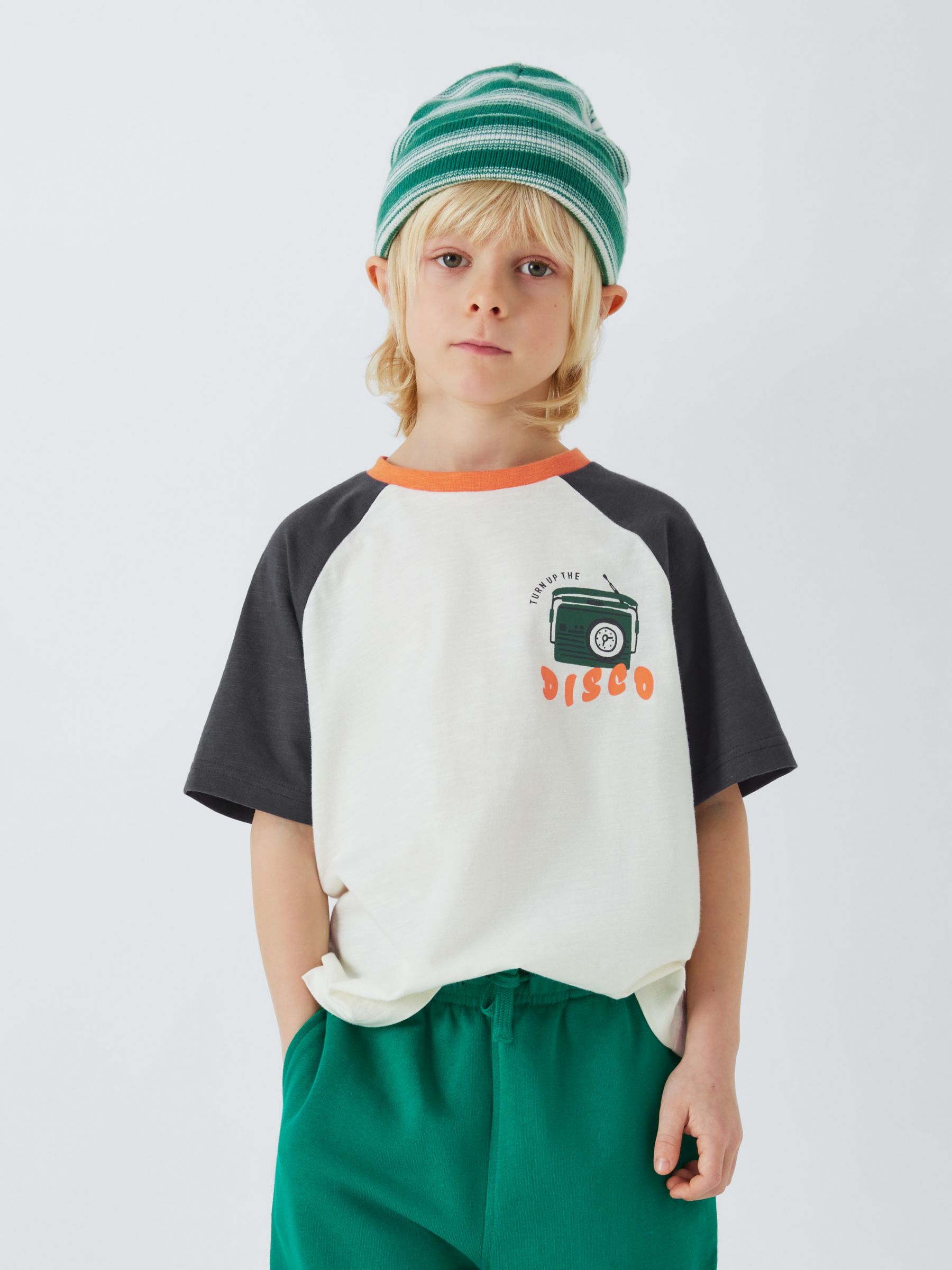 John Lewis ANYDAY Kids' Disco Colour Block T-Shirt, Black/Gardenia, 8 years