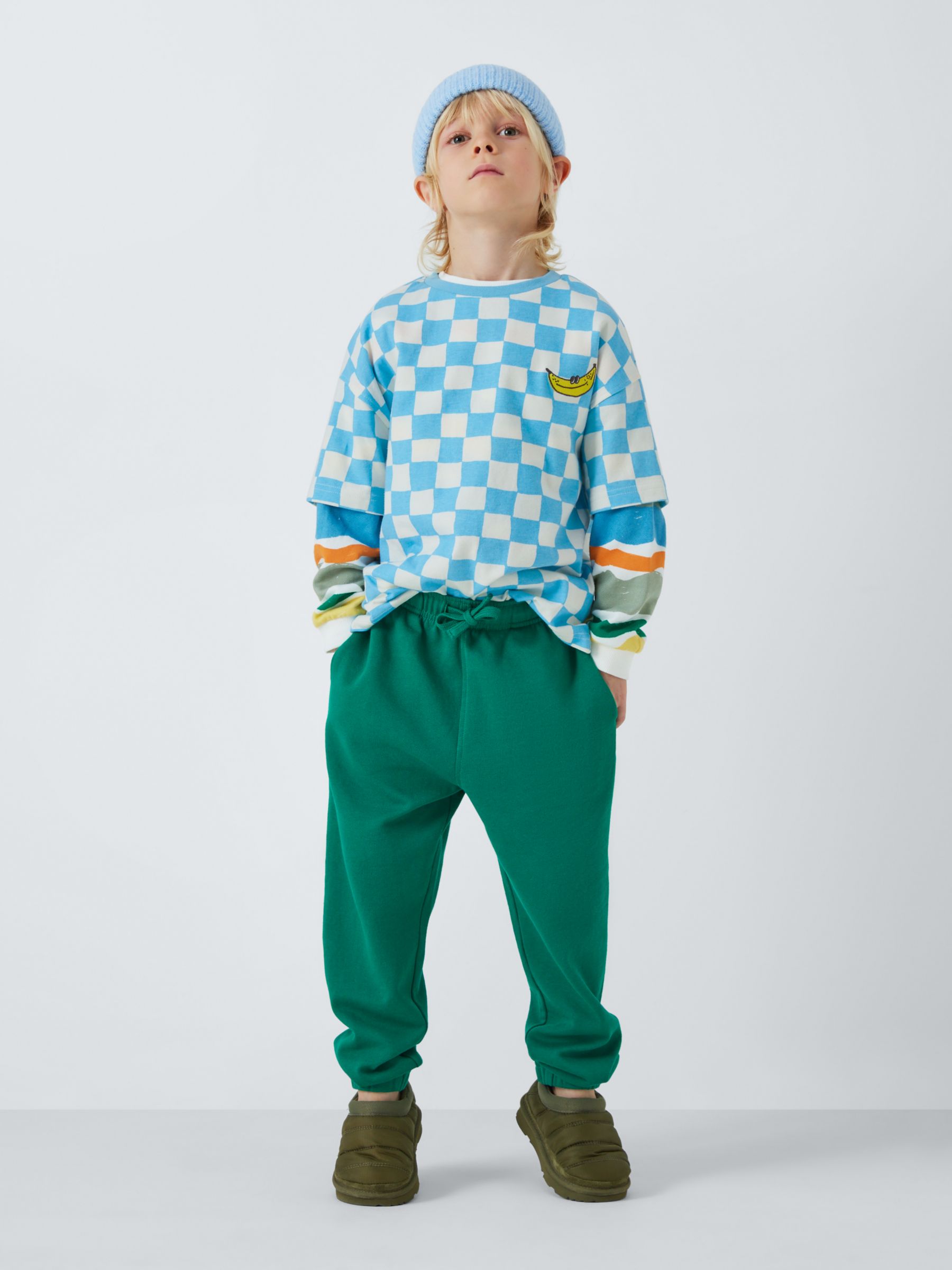 John Lewis ANYDAY Kids' Checker T-Shirt, Air Blue/Gardenia, 9 years