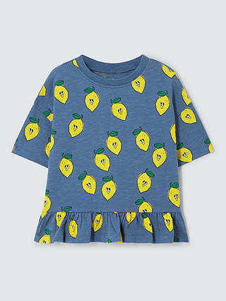 John Lewis ANYDAY Kids' Lemon Peplum Top, Bijou Blue