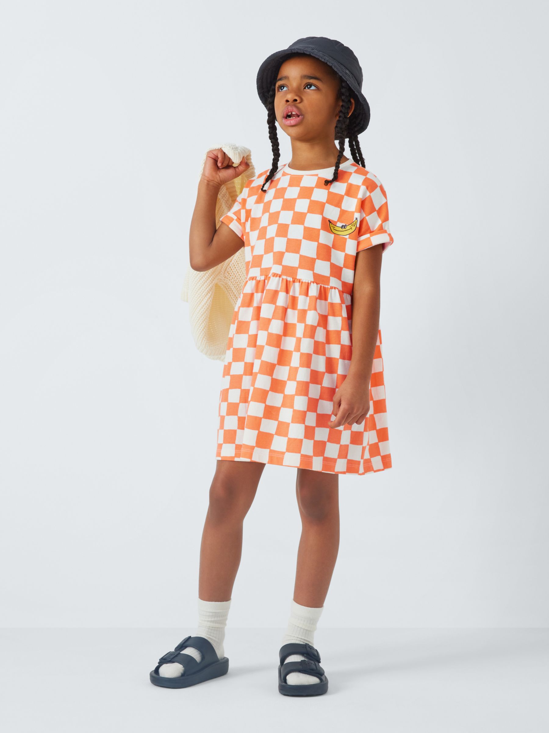 Buy John Lewis ANYDAY Kids' Checker Dress, Gardenia/Tangerine Online at johnlewis.com