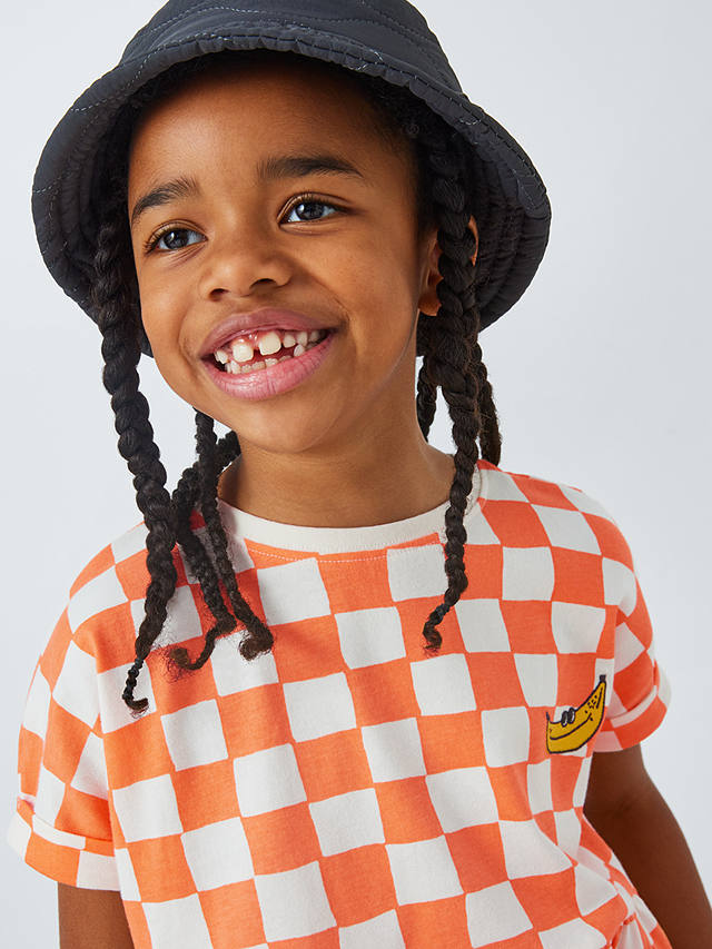 John Lewis ANYDAY Kids' Checker Dress, Gardenia/Tangerine