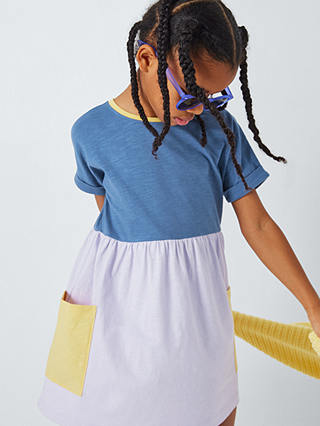 John Lewis ANYDAY Kids' Colour Block Dress, Bijou Blue