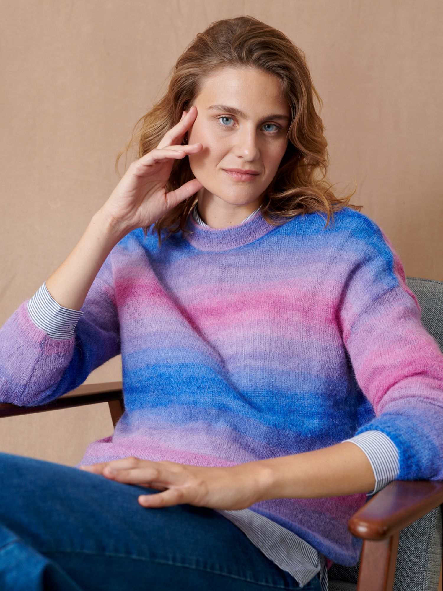 Cape Cove Sunset Alpaca Mohair Blend Jumper, Pink/Blue at John