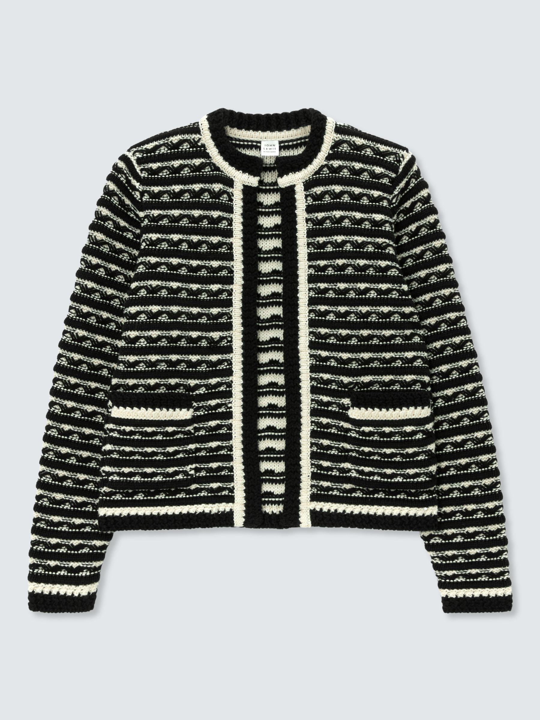 John Lewis Tuck Stripe Knit Jacket, Black/Multi, 10