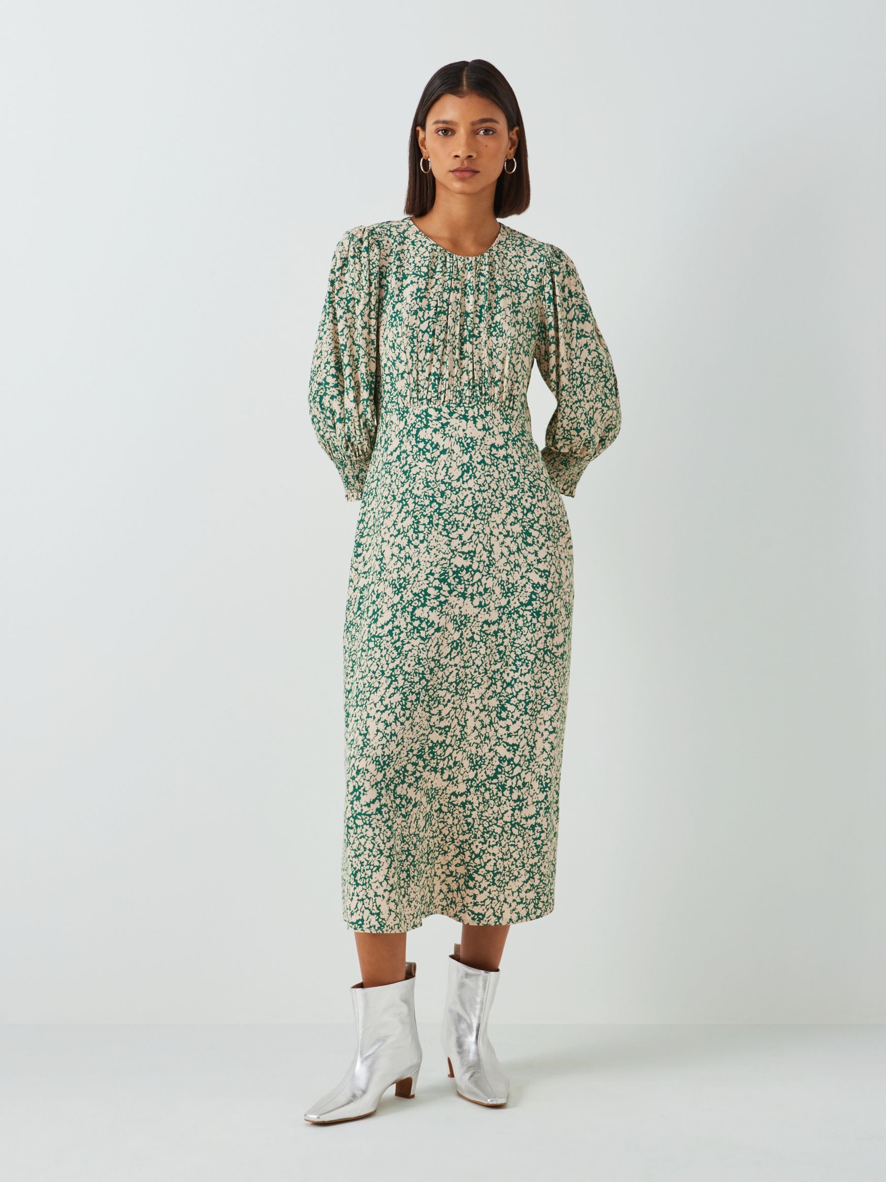John Lewis Agnes Tea Dress, Green/Multi, 10