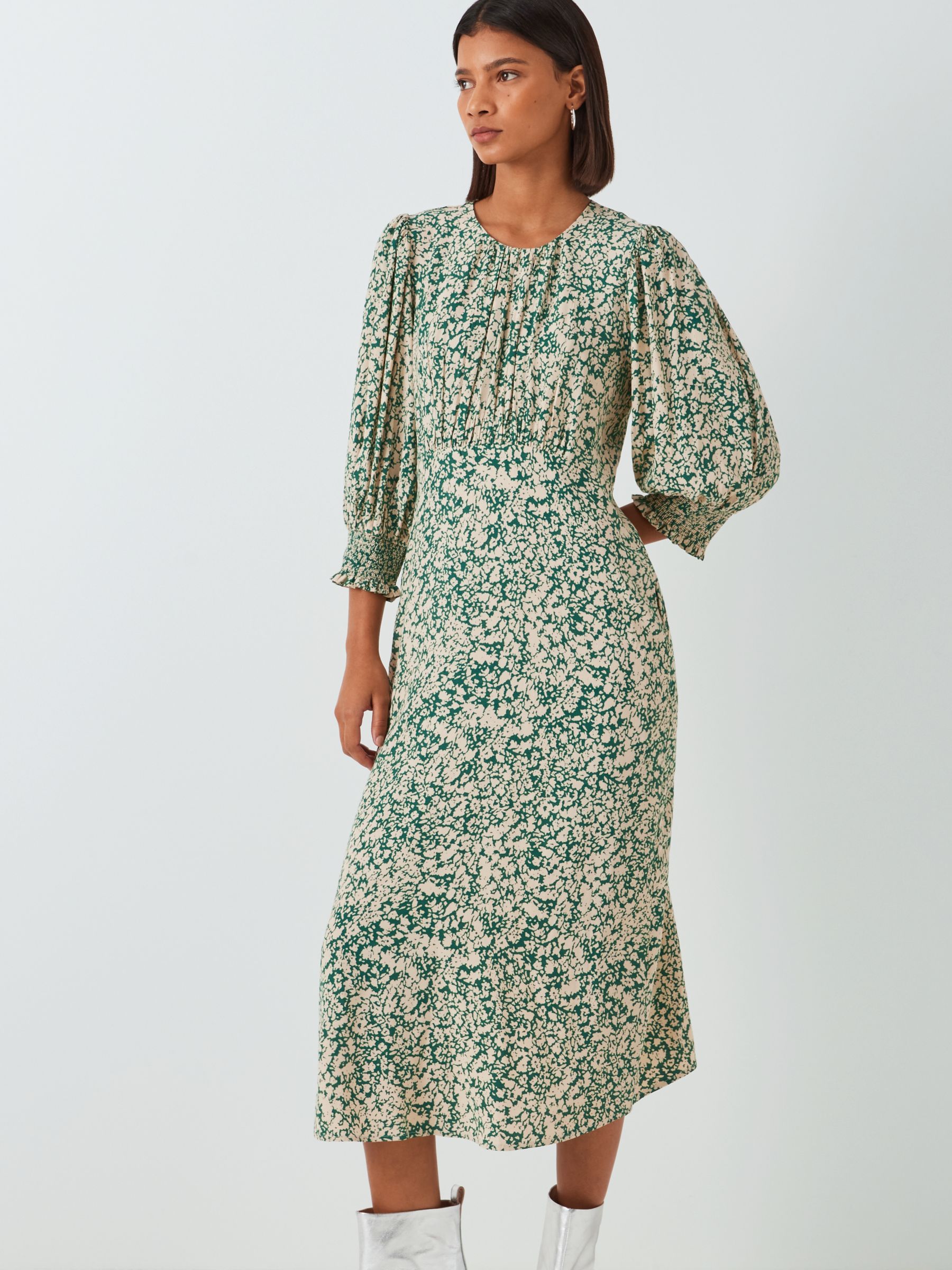 John Lewis Agnes Tea Dress, Green/Multi