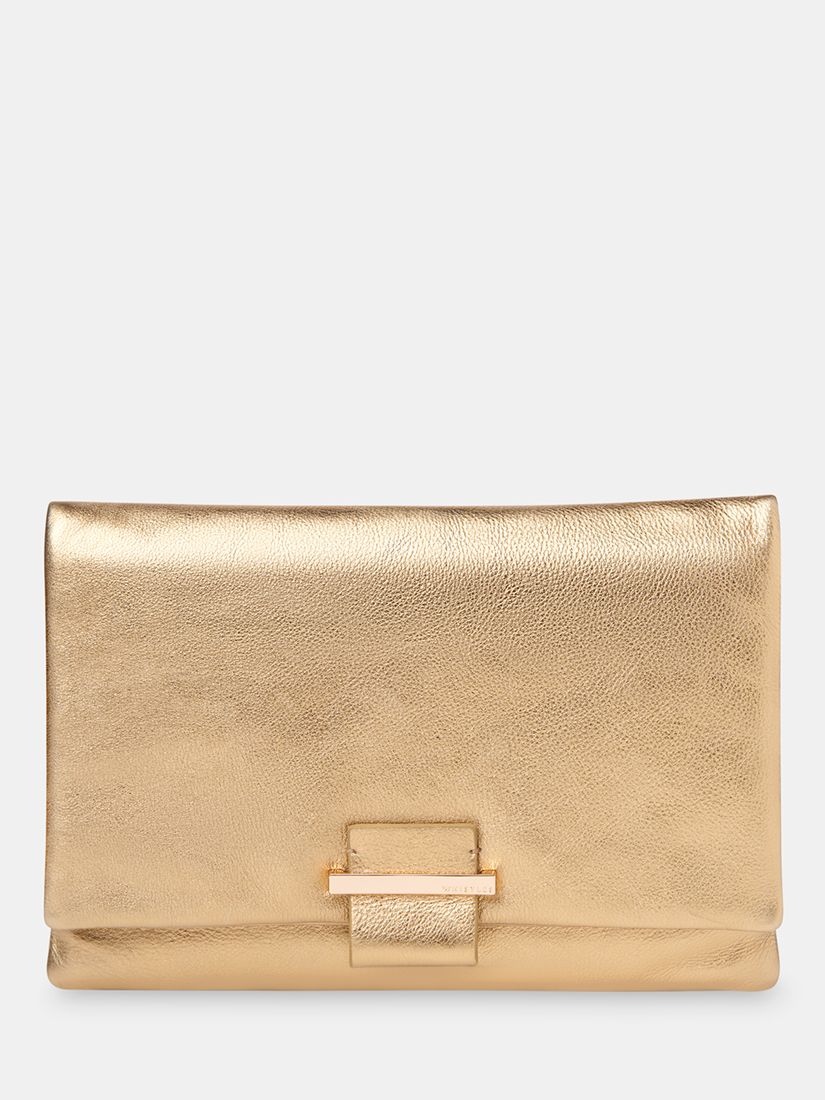 Whistles Alicia Leather Clutch, Gold at John Lewis & Partners