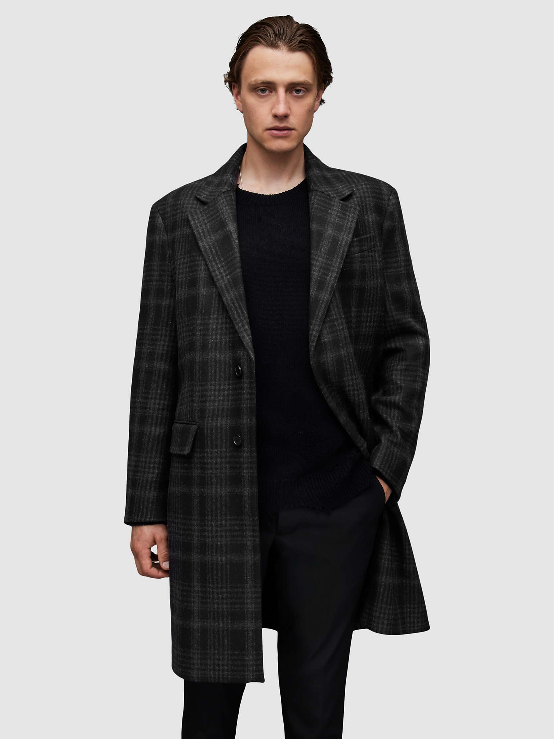 Buy AllSaints Sargas Wool Blend Checked Coat, Black/Grey Online at johnlewis.com
