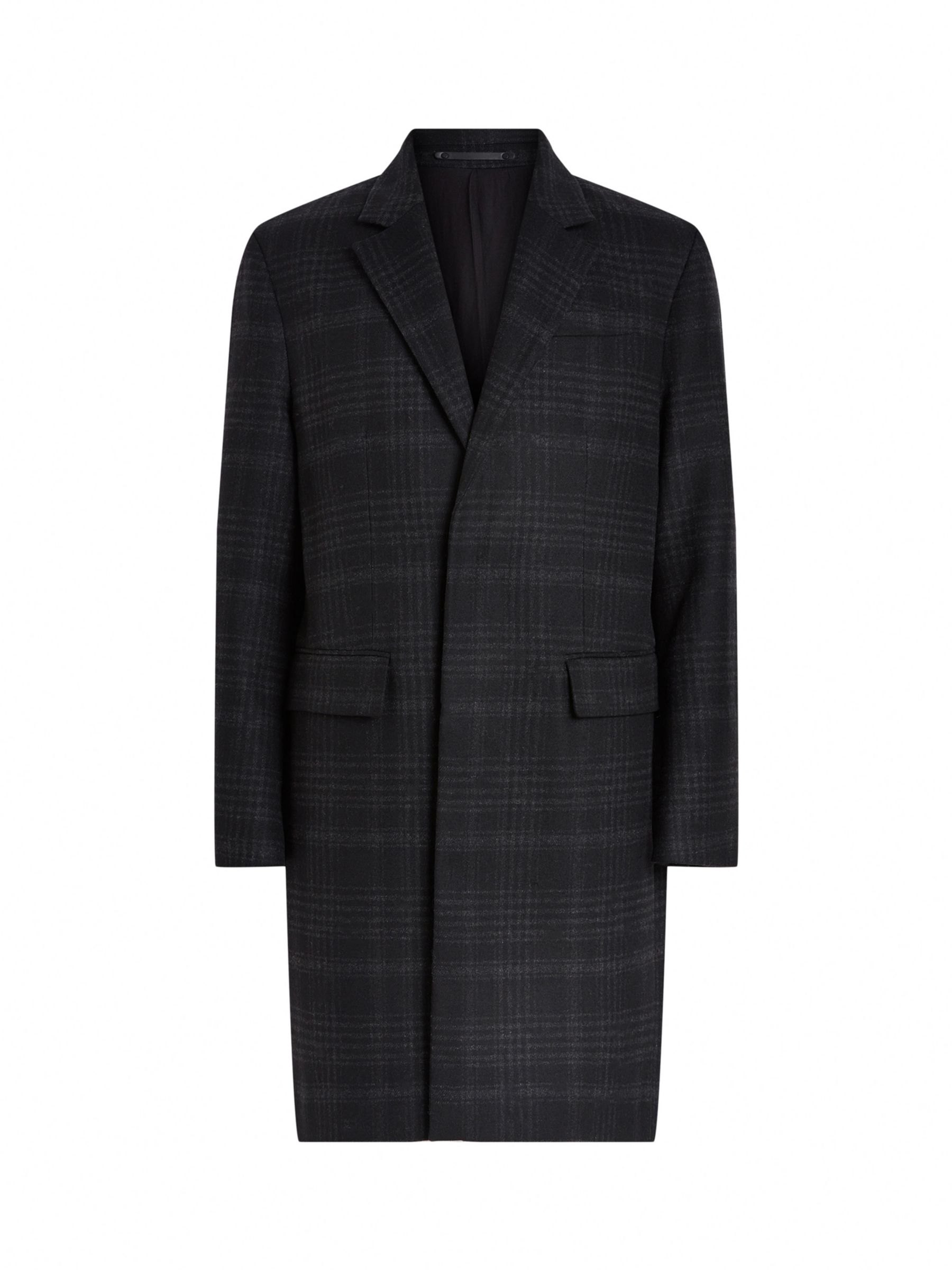 AllSaints Sargas Wool Blend Checked Coat, Black/Grey at John Lewis ...