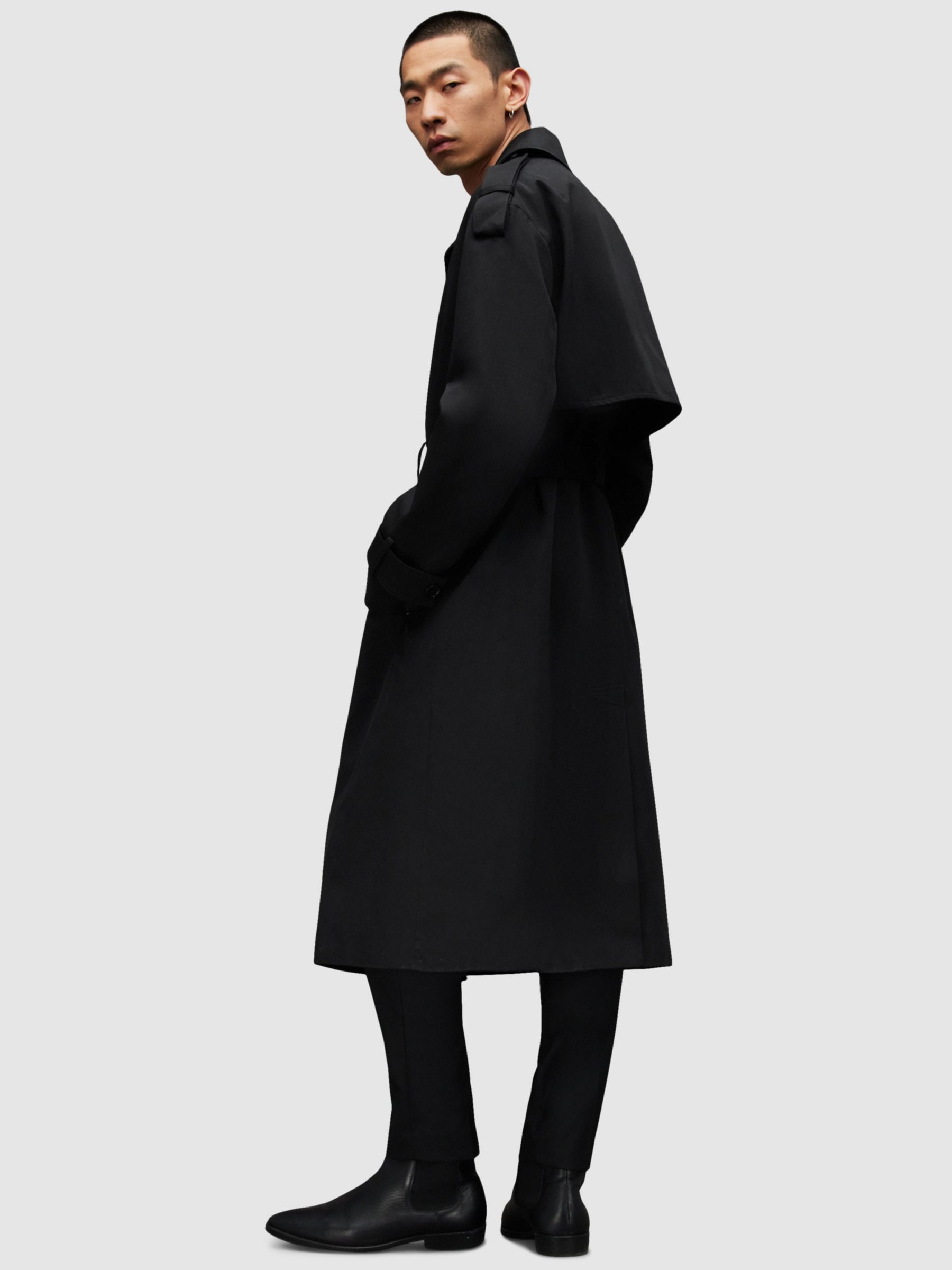 AllSaints Spencer Trench Coat, Black at John Lewis & Partners
