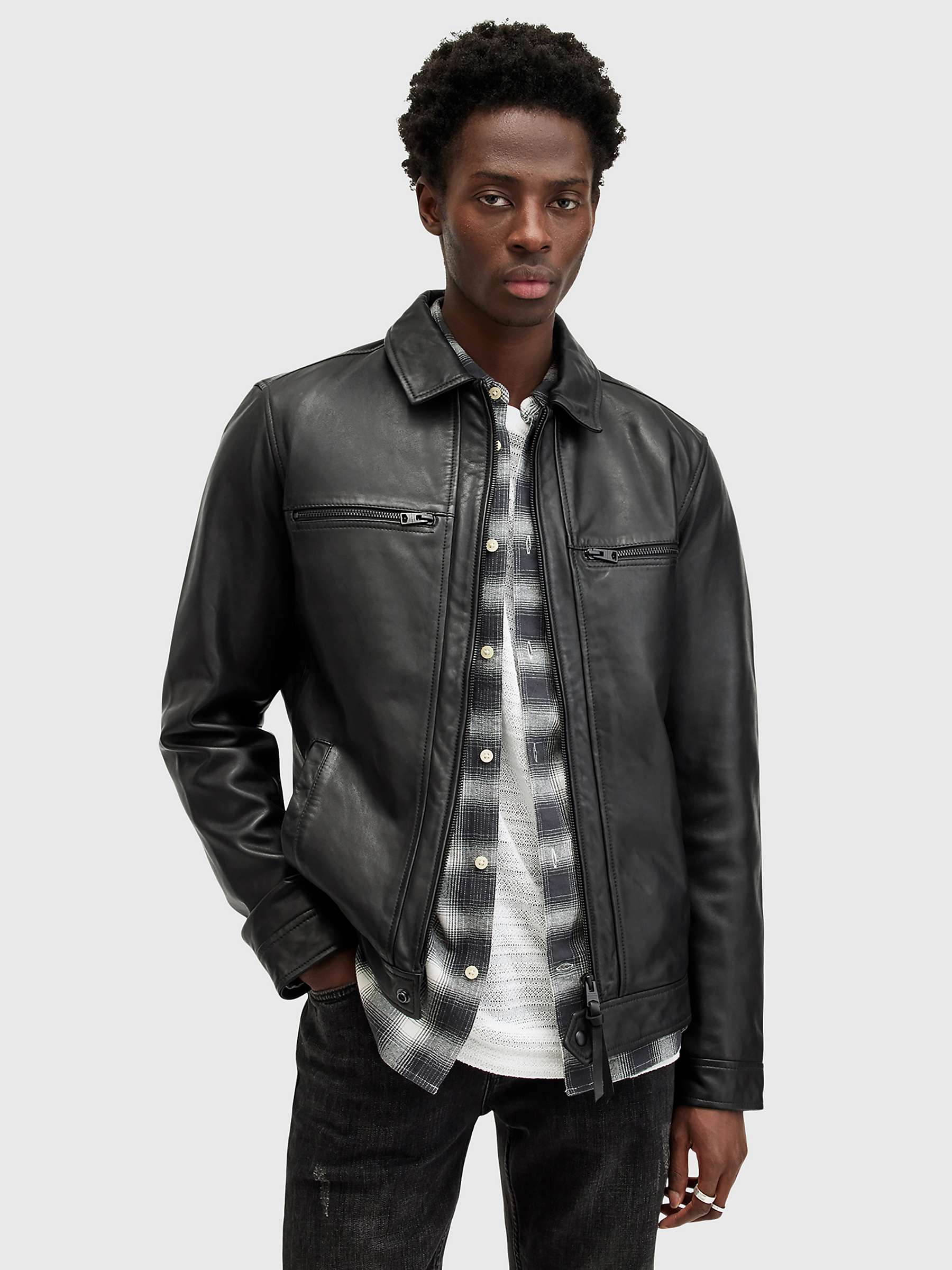 Buy AllSaints Luck Leather Jacket, Black Online at johnlewis.com