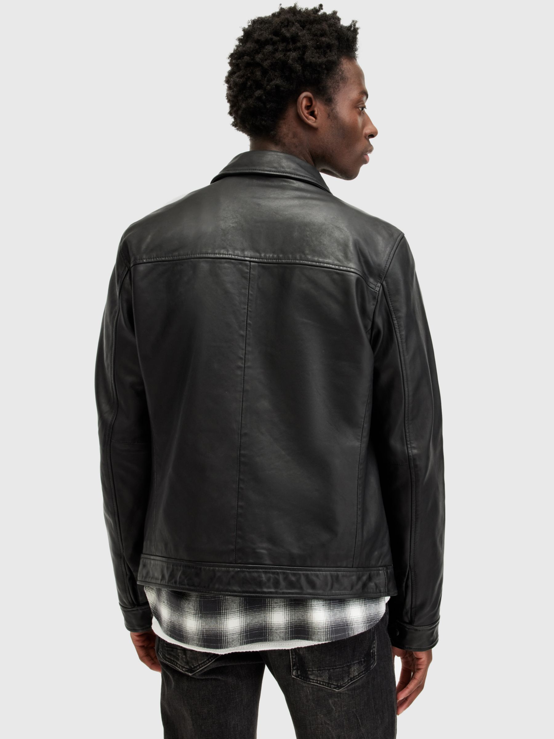 AllSaints Luck Leather Jacket, Black at John Lewis & Partners