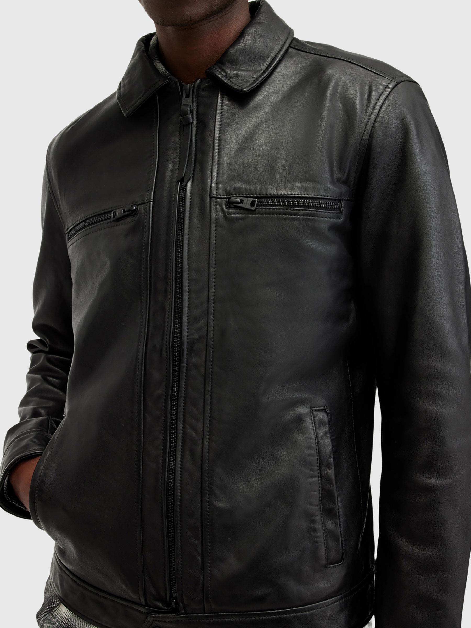 AllSaints Luck Leather Jacket, Black, L
