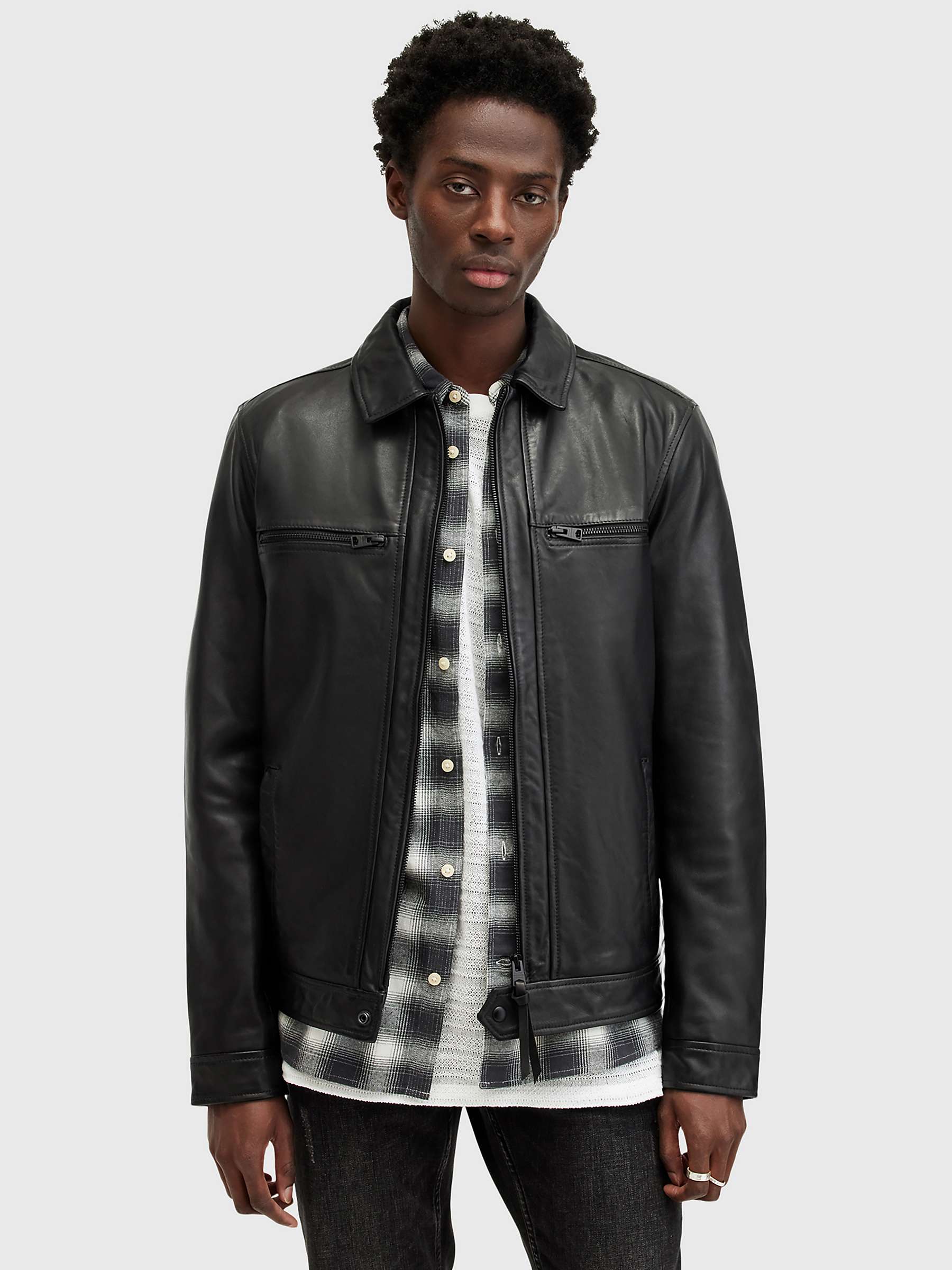 Buy AllSaints Luck Leather Jacket, Black Online at johnlewis.com