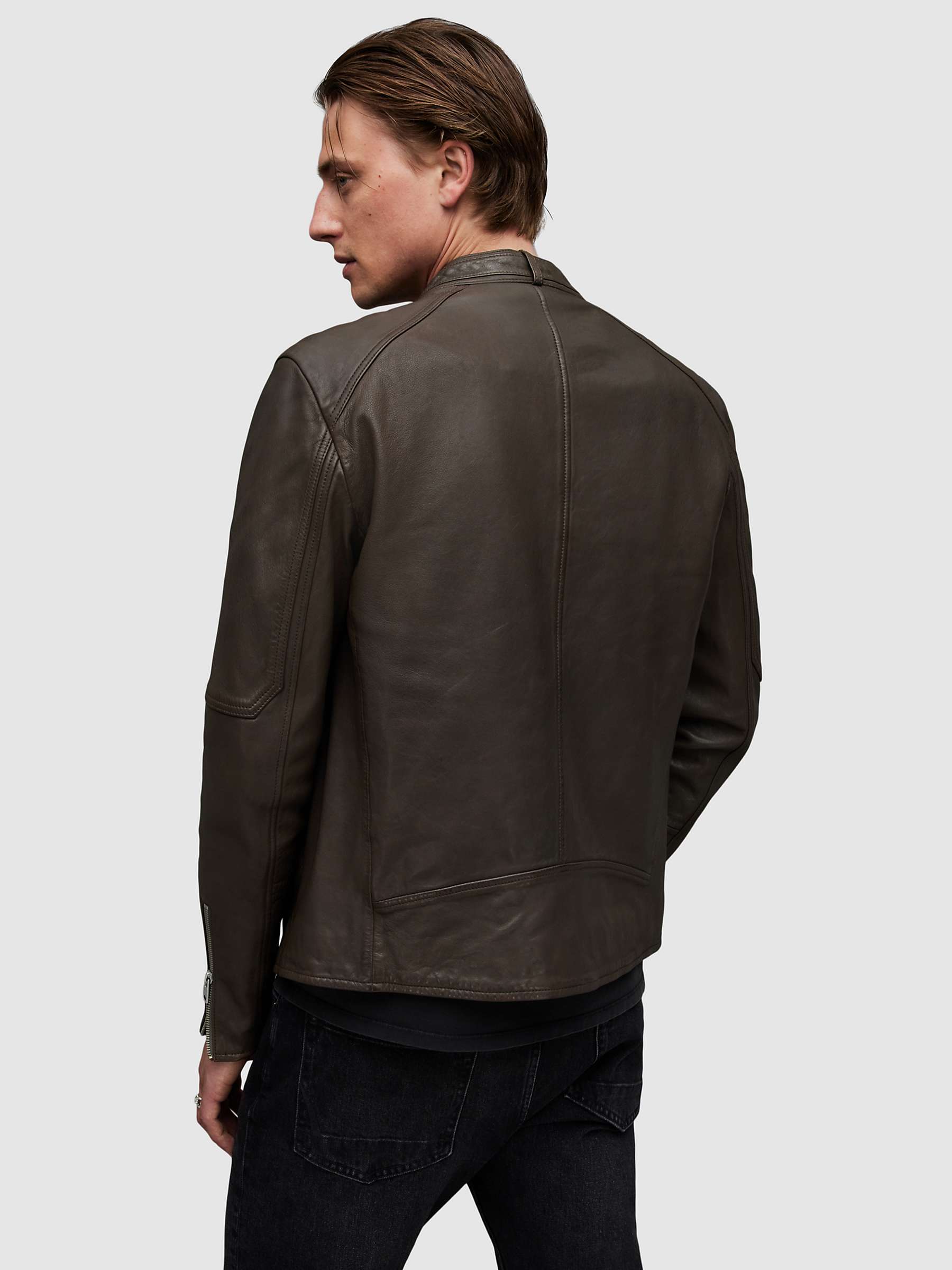 AllSaints Cora Leather Jacket, Splinter Brown at John Lewis & Partners