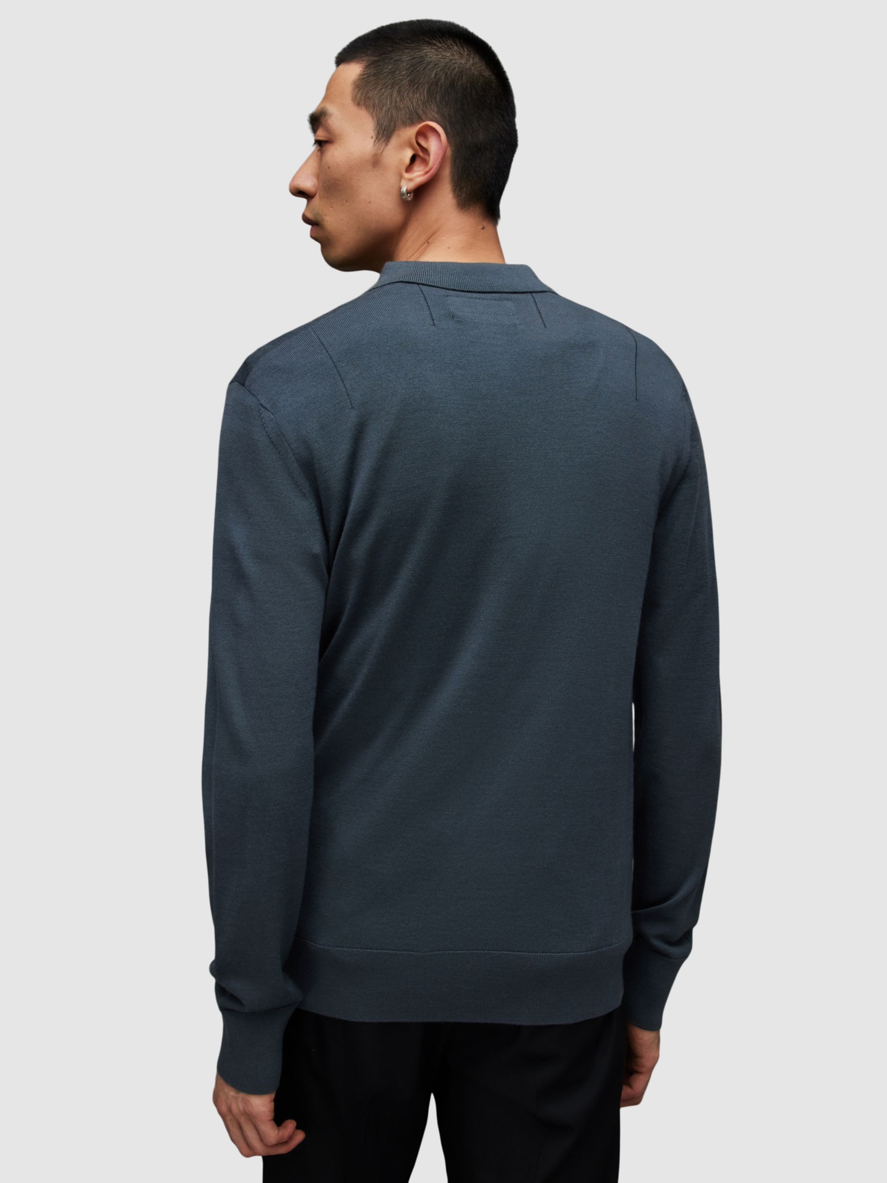 AllSaints Mode Merino Polo Shirt, Beetle Blue at John Lewis & Partners