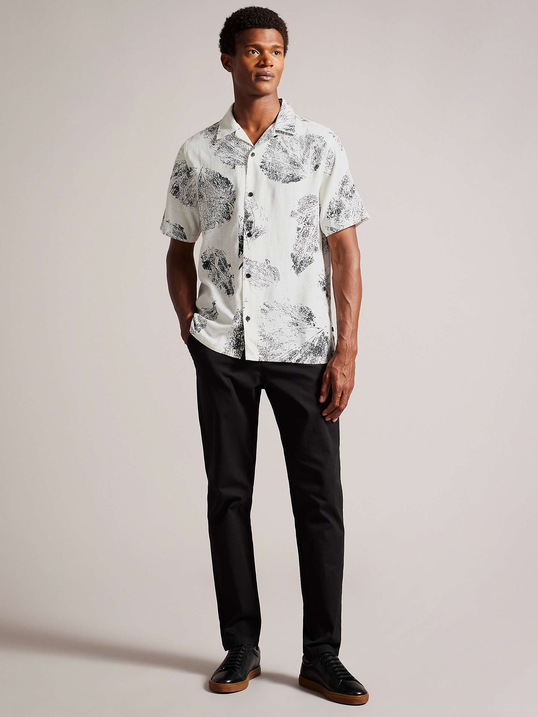 Ted Baker Short Sleeve Relaxed Photographic Leaf Shirt, White/Multi at ...