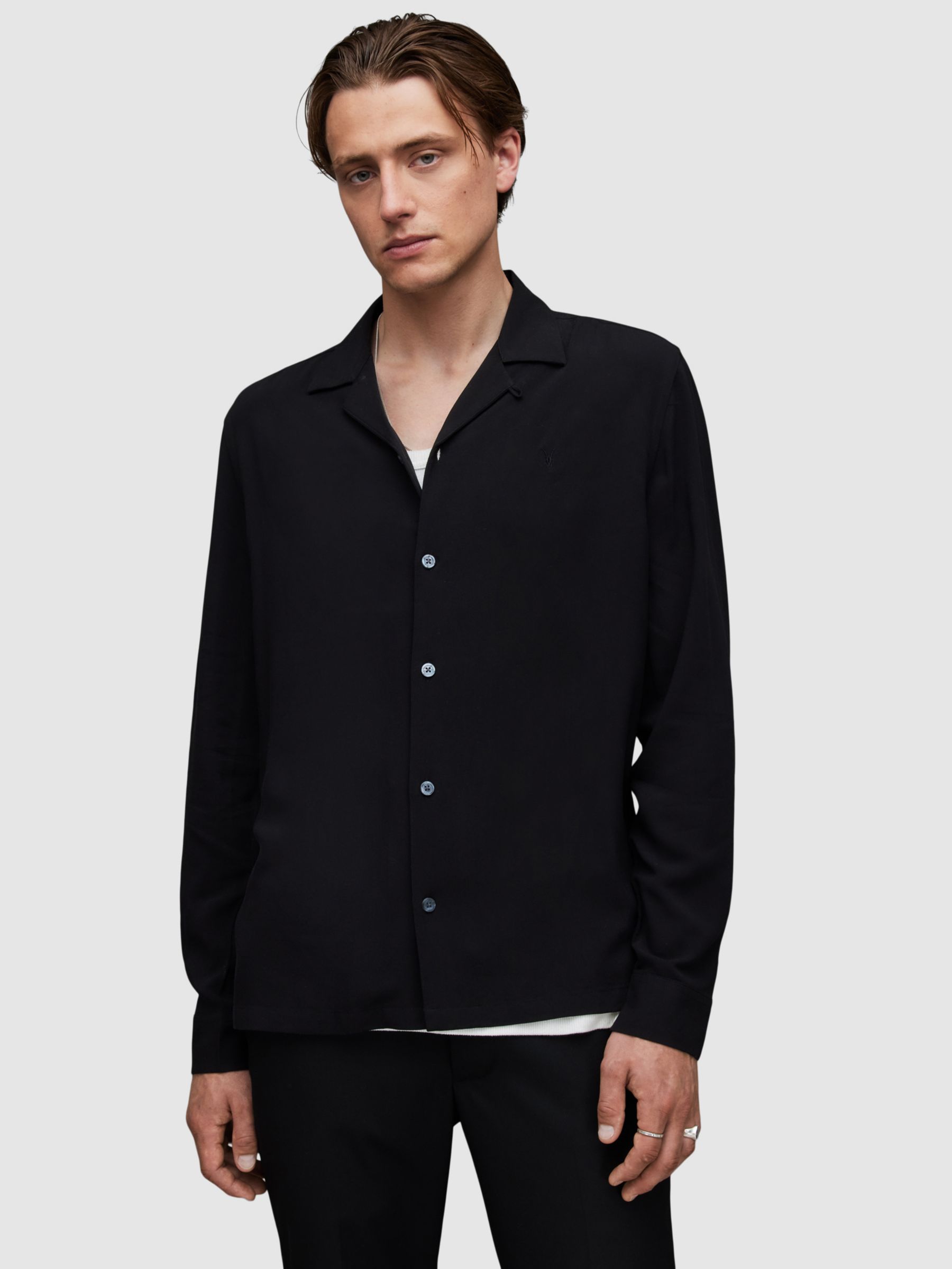 AllSaint Venice Long Sleeve Shirt, Black at John Lewis & Partners