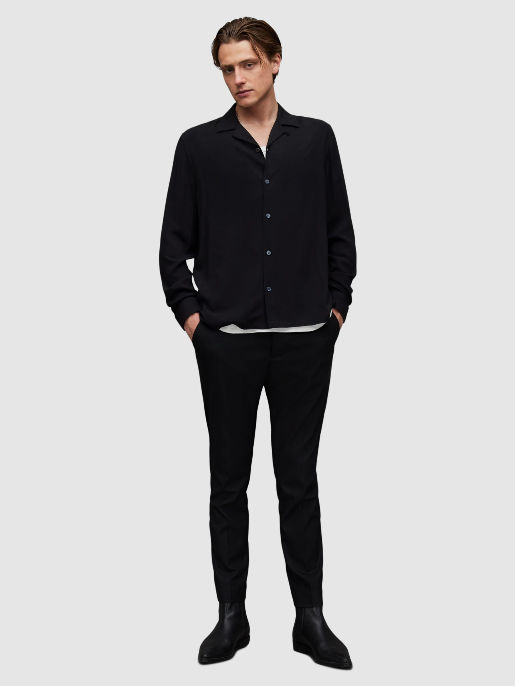 AllSaint Venice Long Sleeve Shirt, Black, L