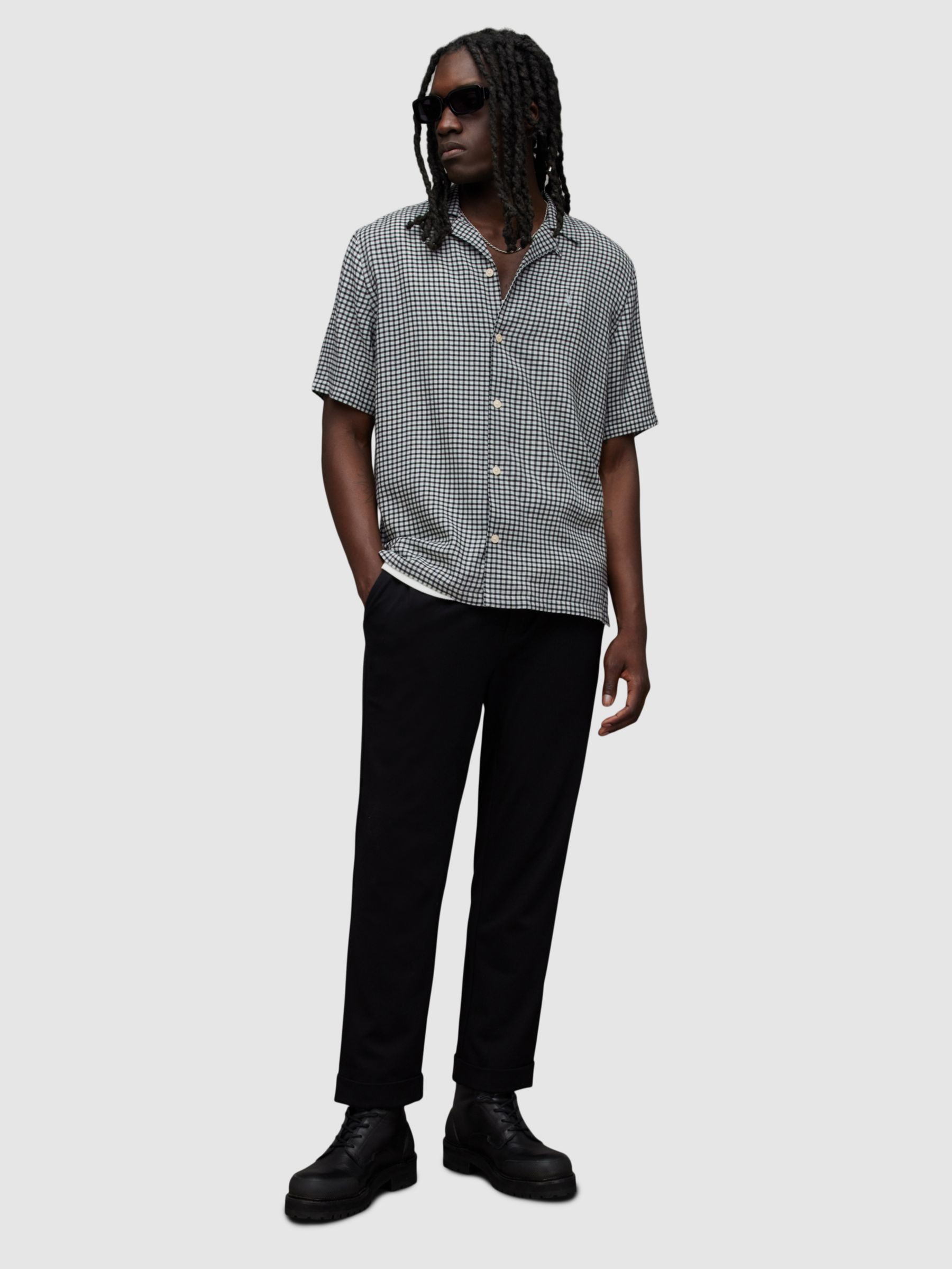 AllSaints Glendale Checked Short Sleeve Shirt, Vetiver Green at