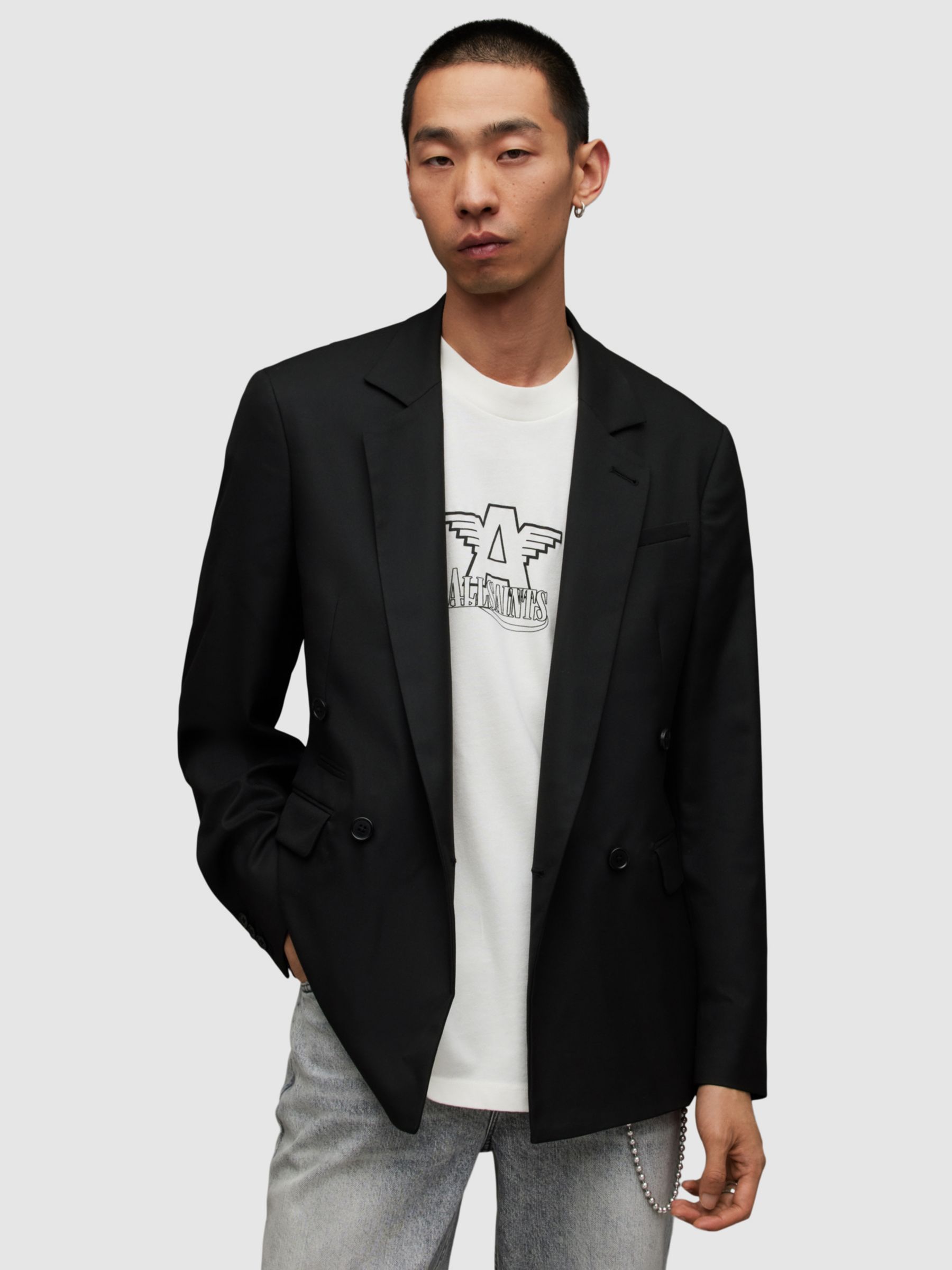 AllSaints Evar Tailored Fit Blazer, Black, 34